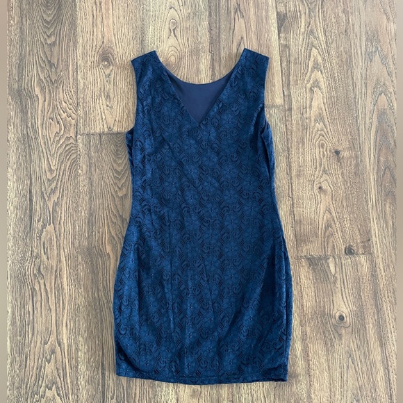 Navy Blue Dress with Lace Overlay - Picture 4 of 5